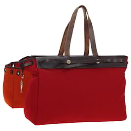 Sac à main HERMES Herbag Cabas MM Canvas Cuir Rouge Or Auth bs36333 - Hermès
