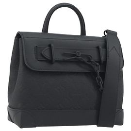 LOUIS VUITTON Taurillon Clemence Monogram Steamer PM Black M24436 Auth 196000SM