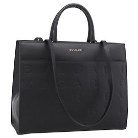 Bulgari Borsa Tote BVLGARI in pelle 2way Nero Oro Auth ka5676V