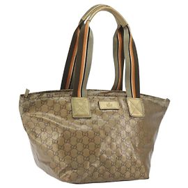 GUCCI GG Canvas GG Crystal Tote Bag Coated Canvas Gold 131230 Auth 195067