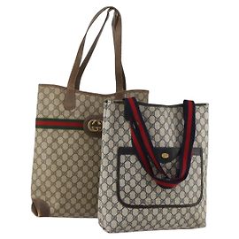 Borsa a tracolla GUCCI GG Supreme Sherry Line PVC 2 Set Beige Navy Auth gh2228