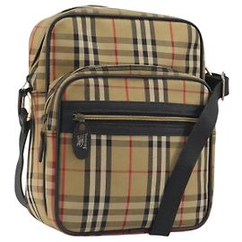Borsa a tracolla Burberrys Nova Check Canvas Beige Gold Tone Auth BA14568