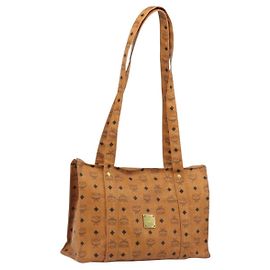 MCM Vicetos Tote Bag PVC Leder Braun Goldfarben Auth 195383