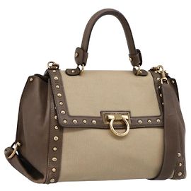 Borsa Salvatore Ferragamo Gancini Canvas 2way Beige Gold Auth 196765