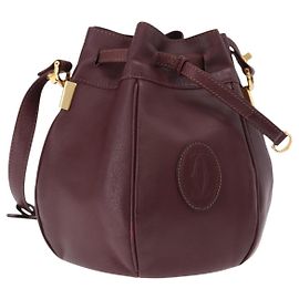 Borsa a tracolla CARTIER Must Line in pelle Bordeaux tono oro Auth 195766