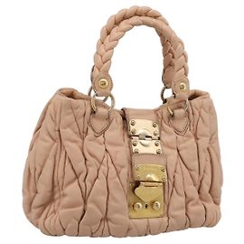 Borsa a mano Miu Miu Matelassé in pelle beige e oro autentica 196771
