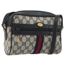 Borsa a tracolla GUCCI GG Supreme Sherry Line PVC Navy Gold Auth 194995