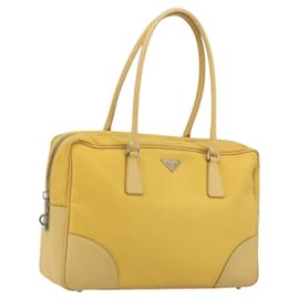 PRADA Tote Bag Canvas Gelb Silber Auth 195332A - Prada