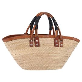 Borsa a mano BALENCIAGA Bistro Pannier in rafia beige 452654 Auth 196810A