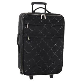 CHANEL Travel Line Carry Case Nylon Black Silver CC Auth bs36561