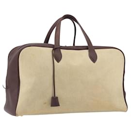 Hermès Borsa Boston HERMES Victoria 50 Canvas Beige Brown Auth BA14733