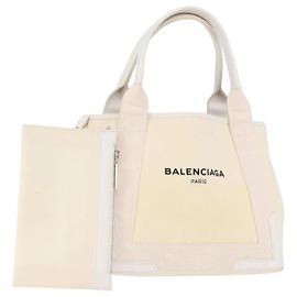 Borsa a mano BALENCIAGA Navy Cabas Canvas Ivory Silver 339933 Auth 195989A