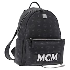 Sac à dos MCM Vicetos Logogram en cuir noir argent Auth 194907