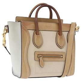 Céline Borsa a mano CELINE Luggage Nano in pelle e camoscio 2way Beige Gold Auth ka5649A