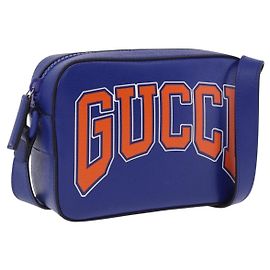GUCCI NY Dragons Schultertasche Leder Blau Orange 773190 Auth BA13783M
