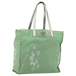 PRADA Tote Bag Canvas Green Silver Auth 196296A - Prada