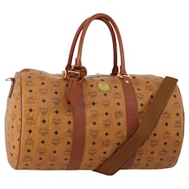 Borsa Boston MCM Logogram Vicetos PVC Leather 2way Brown Gold Auth ki6754