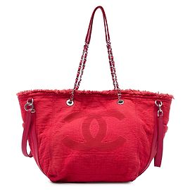 Borsa Tote Chanel CC Fringe in tela rossa
