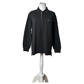 Vintage Burberry Men's Cotton Long Sleeve Polo Shirt Charcoal Grey M