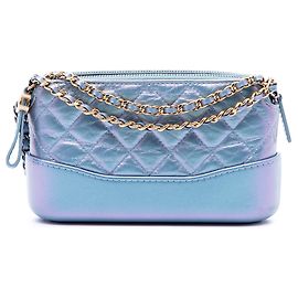 Chanel Gabrielle Double Zip Clutch mit Kettenriemen aus irisierendem gealtertem Kalbsleder in Blau