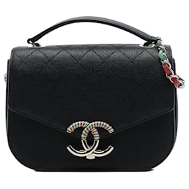 Borsa a tracolla Chanel Paris Cuba Medium Quilted Caviar Thread Around Flap Nera