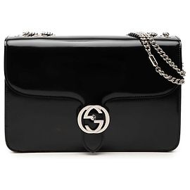 Gucci Medium Patent Interlocking G Crossbody schwarz