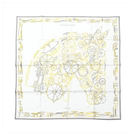 Hermès Carré 90 "COMPLICATION EQUESTR" Foulard in seta Grigio x Giallo