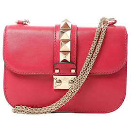 Sac crossbody en cuir Valentino Rockstud Glam Lock avec chaîne en Rose - Valentino Garavani