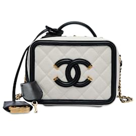 Borsa Vanity Chanel Small Caviar CC Filigree bianca