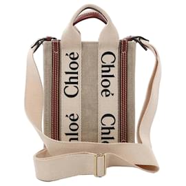 Borsa a mano 2Way Chloé Woody North South in tela e pelle Beige x Brown