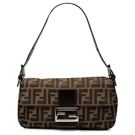 Borsa a spalla Baguette Fendi Zucca Canvas Marrone