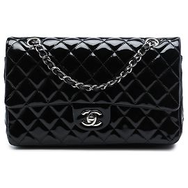 Borsa a tracolla Chanel Medium Classic Double Flap in vernice nera
