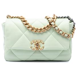 Borsa Chanel 19 Flap Satchel Medium in pelle di agnello verde