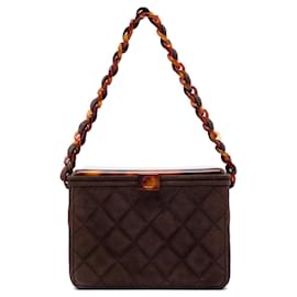 Borsa Vanity Box Chanel CC in camoscio trapuntato marrone