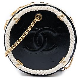 Borsa a mano rotonda En Vogue Chanel in pelle di vitello stropicciata nera