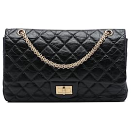 Borsa a tracolla Chanel Reissue 2.55 Double Flap 227 in pelle di vitello invecchiata matelassé nera
