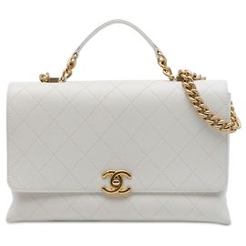 Borsa Satchel Chanel Medium Stitched Caviar Chic Affinity Bianca con Manico Superiore