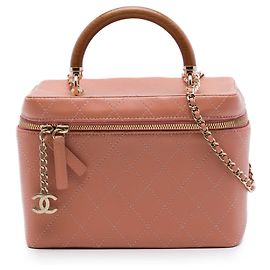 Borsa Vanity Satchel Chanel Large Quilted Lambskin Knock On Wood marrone