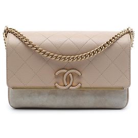 Borsa a tracolla Chanel Small CC Stitched Caviar and Suede Lady Coco Flap Beige