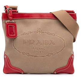 Bolso bandolera Prada Canvas Canapa Logo rojo