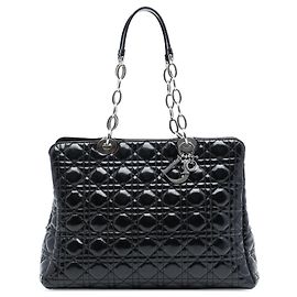 Borsa Shopping Lady Dior Large in pelle laccata Cannage nera, con zip