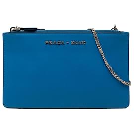 Borsa a tracolla Prada City Calf con doppia zip, blu