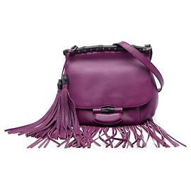 Borsa a tracolla Gucci Medium Calfskin Bamboo Nouveau Fringe viola