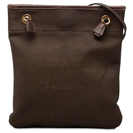 Borsa a tracolla Prada in tela Canapa logo marrone