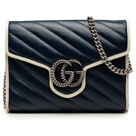 Borsa a tracolla Gucci GG Marmont Matelasse in pelle di vitello Blue Torchon Wallet On Chain