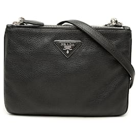 Borsa a tracolla Prada Vitello Phenix con doppia zip nera