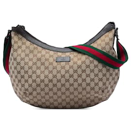 Borsa a tracolla a mezzaluna Gucci GG Canvas Web beige