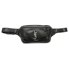 Saint Laurent Monogram Gürteltasche aus glattem Kalbsleder in Schwarz