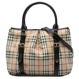 Borsa Northfield Satchel Burberry Large Haymarket Check in tela rivestita beige