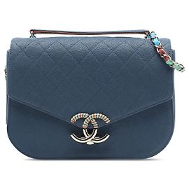 Borsa Chanel Small Caviar Paris Cuba Thread Around Flap Satchel Blu